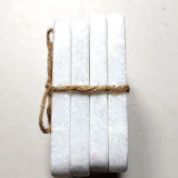 White Marble Coasters Square 4 pc Set 4 x 4 in NEW - Picture 4 of 4